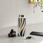 Abstract Maldives Leaves Minimalist Pattern in Mid Century Modern Navy Blue and Beige Water Bottle Gallery Image 4