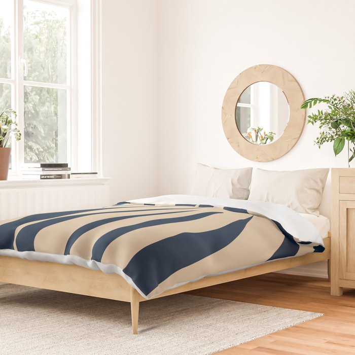 Abstract Maldives Leaves Minimalist Pattern in Mid Century Modern Navy Blue and Beige Duvet Cover Gallery Image 2