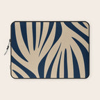 Abstract Maldives Leaves Minimalist Pattern in Mid Century Modern Navy Blue and Beige Laptop Sleeve Gallery Image 1
