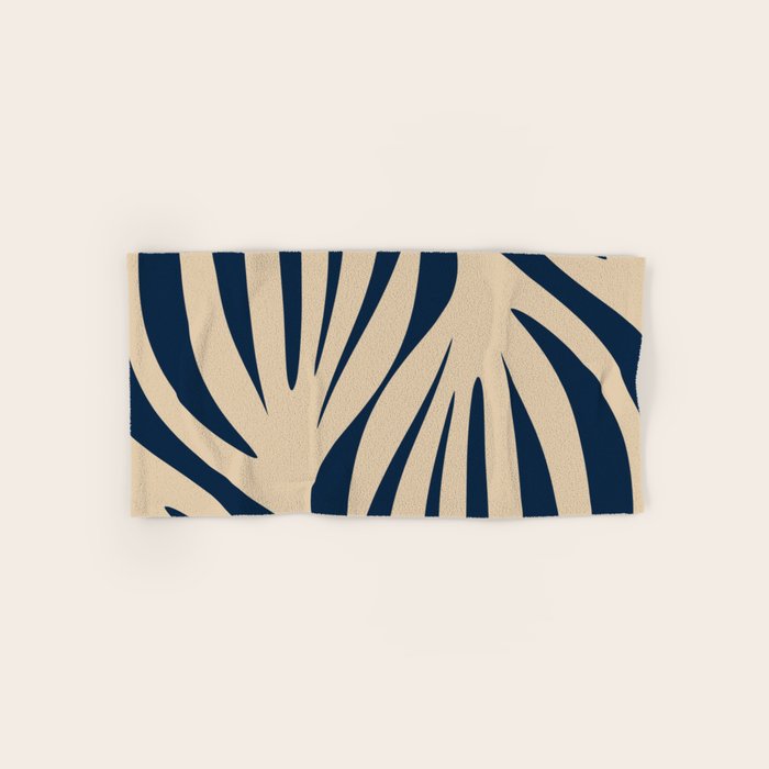 Abstract Maldives Leaves Minimalist Pattern in Mid Century Modern Navy Blue and Beige Bath Towel Gallery Image 1