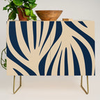 Abstract Maldives Leaves Minimalist Pattern in Mid Century Modern Navy Blue and Beige Credenza Gallery Image 1