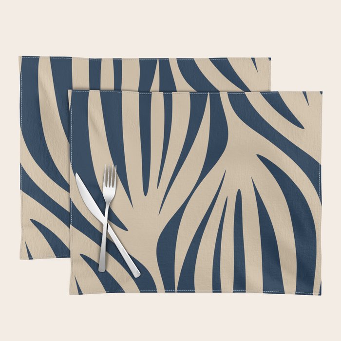 Abstract Maldives Leaves Minimalist Pattern in Mid Century Modern Navy Blue and Beige Placemat Gallery Image 1