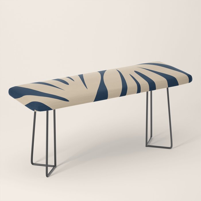 Abstract Maldives Leaves Minimalist Pattern in Mid Century Modern Navy Blue and Beige Bench Gallery Image 1