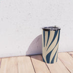Abstract Maldives Leaves Minimalist Pattern in Mid Century Modern Navy Blue and Beige Travel Mug Gallery Image 4
