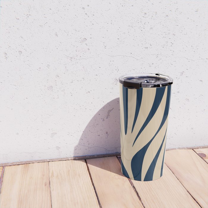 Abstract Maldives Leaves Minimalist Pattern in Mid Century Modern Navy Blue and Beige Travel Mug Gallery Image 4
