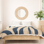 Abstract Maldives Leaves Minimalist Pattern in Mid Century Modern Navy Blue and Beige Duvet Cover Gallery Image 3