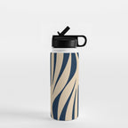 Abstract Maldives Leaves Minimalist Pattern in Mid Century Modern Navy Blue and Beige Water Bottle Gallery Image 1