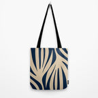 Abstract Maldives Leaves Minimalist Pattern in Mid Century Modern Navy Blue and Beige Tote Bag Gallery Image 2