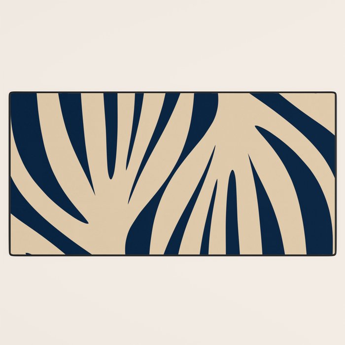 Abstract Maldives Leaves Minimalist Pattern in Mid Century Modern Navy Blue and Beige Desk Mat Gallery Image 3