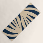 Abstract Maldives Leaves Minimalist Pattern in Mid Century Modern Navy Blue and Beige Yoga Mat Gallery Image 1
