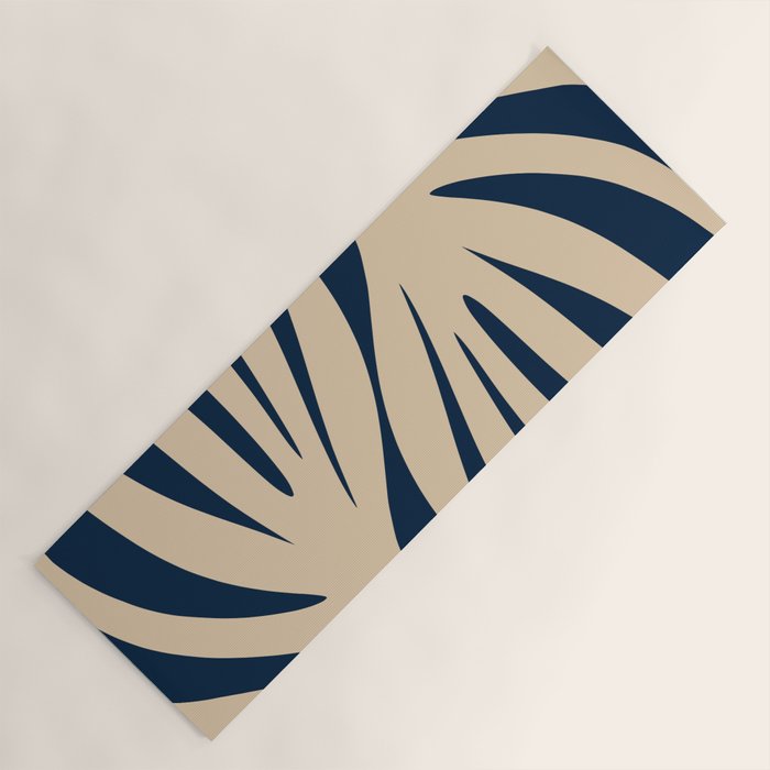 Abstract Maldives Leaves Minimalist Pattern in Mid Century Modern Navy Blue and Beige Yoga Mat Gallery Image 1