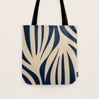 Abstract Maldives Leaves Minimalist Pattern in Mid Century Modern Navy Blue and Beige Tote Bag Gallery Image 1