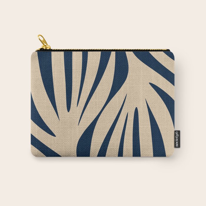 Abstract Maldives Leaves Minimalist Pattern in Mid Century Modern Navy Blue and Beige Carry All Pouch Gallery Image 1