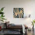 Abstract Maldives Leaves Minimalist Pattern in Mid Century Modern Navy Blue and Beige Wood Wall Art Gallery Image 2