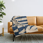 Abstract Maldives Leaves Minimalist Pattern in Mid Century Modern Navy Blue and Beige Throw Blanket Gallery Image 1