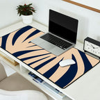 Abstract Maldives Leaves Minimalist Pattern in Mid Century Modern Navy Blue and Beige Desk Mat Gallery Image 2
