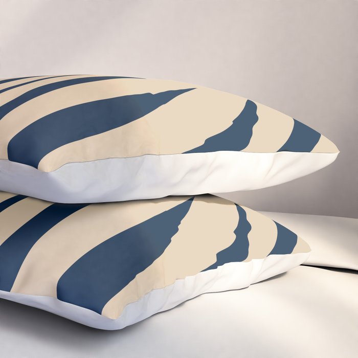 Abstract Maldives Leaves Minimalist Pattern in Mid Century Modern Navy Blue and Beige Pillow Sham Gallery Image 3