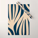 Abstract Maldives Leaves Minimalist Pattern in Mid Century Modern Navy Blue and Beige Wrapping Paper Gallery Image 1