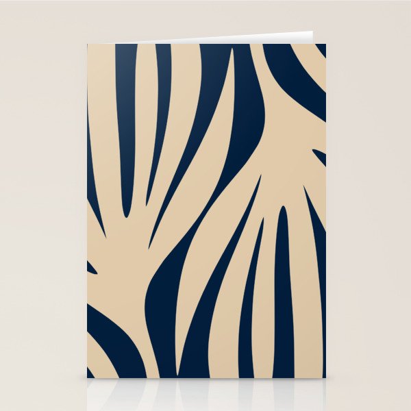 Abstract Maldives Leaves Minimalist Pattern in Mid Century Modern Navy Blue and Beige Stationery Card Gallery Image 1
