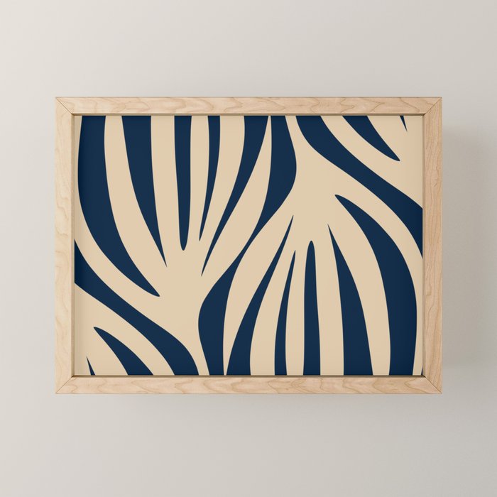 Abstract Maldives Leaves Minimalist Pattern in Mid Century Modern Navy Blue and Beige Mini Art Print Gallery Image 1