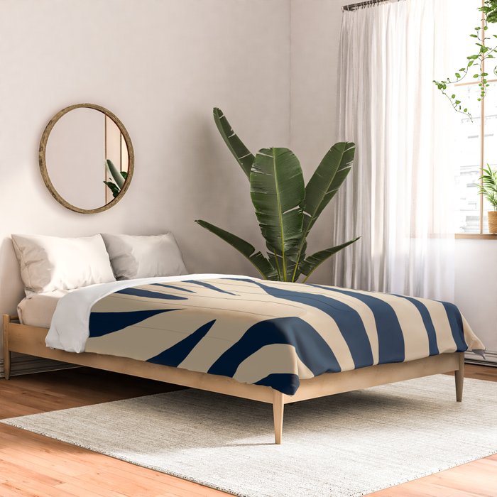 Abstract Maldives Leaves Minimalist Pattern in Mid Century Modern Navy Blue and Beige Comforter Gallery Image 2