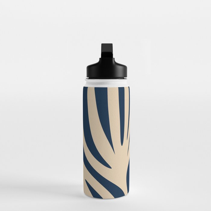 Abstract Maldives Leaves Minimalist Pattern in Mid Century Modern Navy Blue and Beige Water Bottle Gallery Image 3