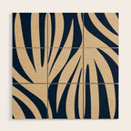 Abstract Maldives Leaves Minimalist Pattern in Mid Century Modern Navy Blue and Beige Wood Wall Art Gallery Image 1