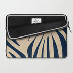 Abstract Maldives Leaves Minimalist Pattern in Mid Century Modern Navy Blue and Beige Laptop Sleeve Gallery Image 2