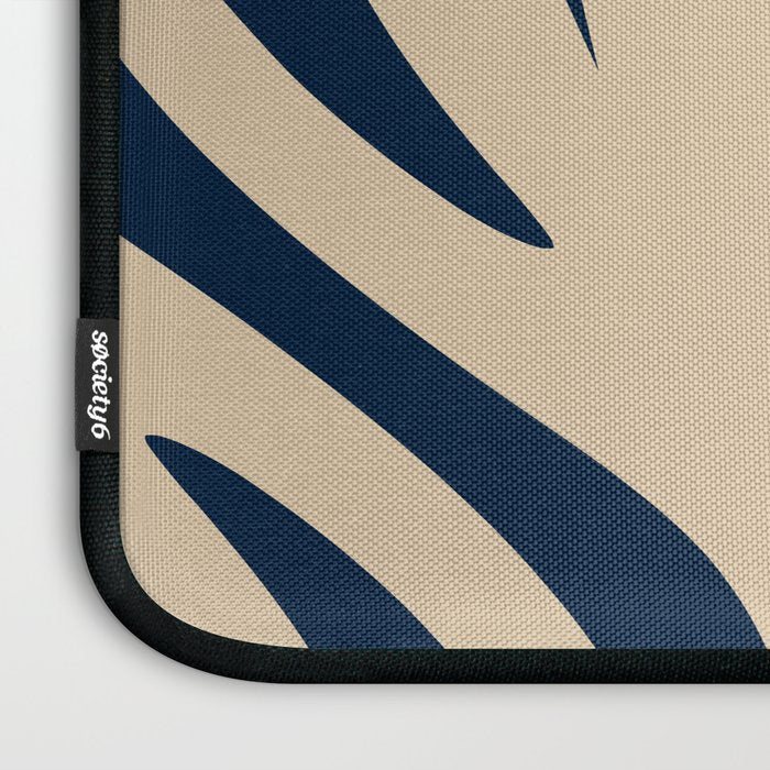 Abstract Maldives Leaves Minimalist Pattern in Mid Century Modern Navy Blue and Beige Laptop Sleeve Gallery Image 3