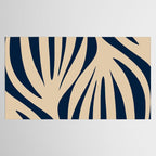 Abstract Maldives Leaves Minimalist Pattern in Mid Century Modern Navy Blue and Beige Tablecloth Gallery Image 2