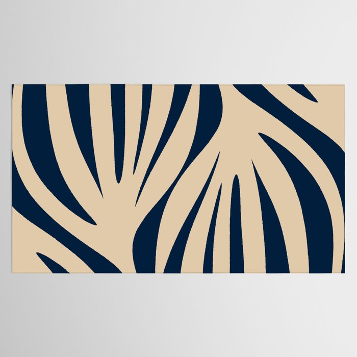 Abstract Maldives Leaves Minimalist Pattern in Mid Century Modern Navy Blue and Beige Tablecloth Gallery Image 2
