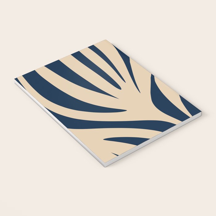 Abstract Maldives Leaves Minimalist Pattern in Mid Century Modern Navy Blue and Beige Notebook Gallery Image 3