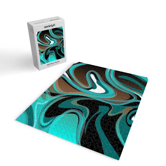 Liquify - Brown, Turquoise, Teal, Black, White Jigsaw Puzzle Gallery Image 2