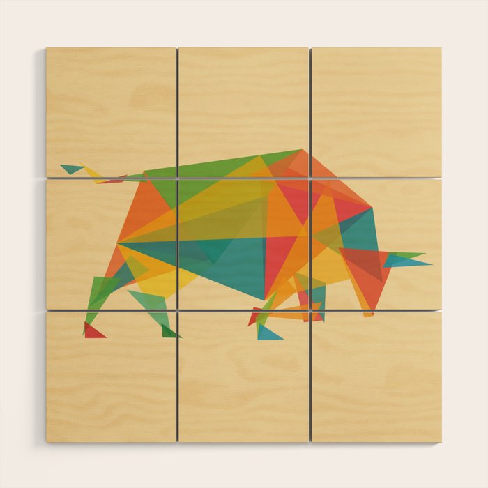 Fractal Geometric Bull Wood Wall Art Gallery Image 1
