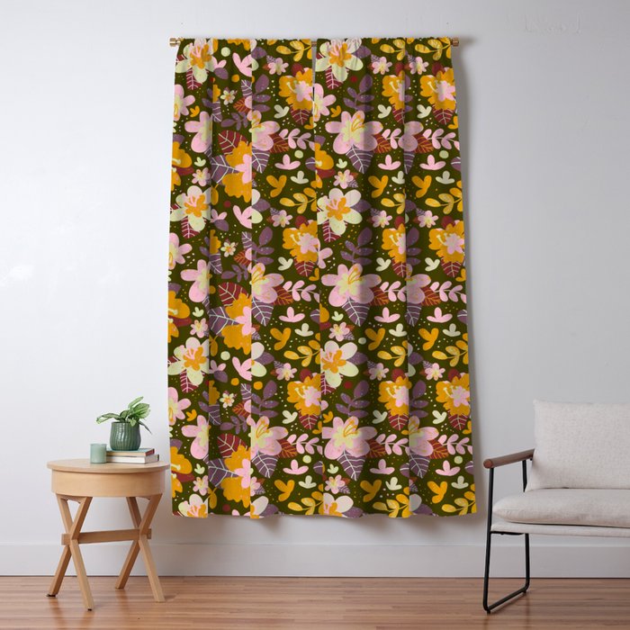 Hibiscus retro pattern Window Curtain Gallery Image 5