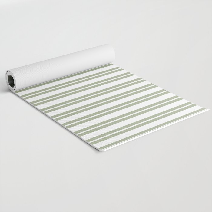 Sage Green and White Classic Double Striped Pattern  Yoga Mat Gallery Image 2