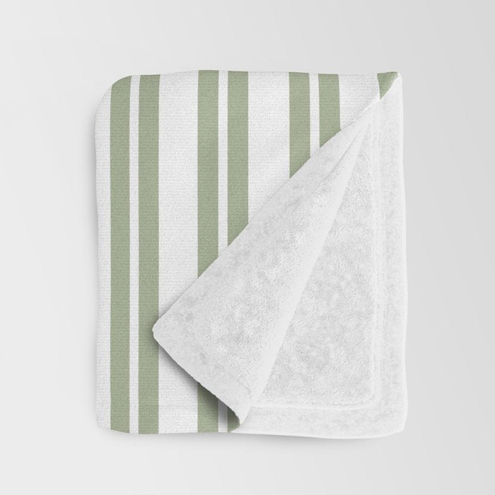 Sage Green and White Classic Double Striped Pattern  Throw Blanket Gallery Image 3