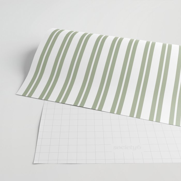 Sage Green and White Classic Double Striped Pattern  Wrapping Paper Gallery Image 2