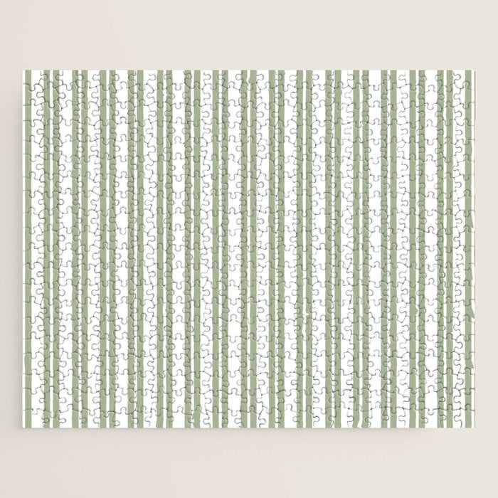 Sage Green and White Classic Double Striped Pattern  Jigsaw Puzzle Gallery Image 1