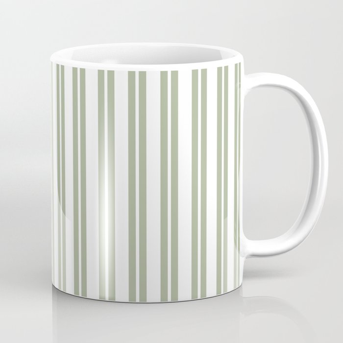 Sage Green and White Classic Double Striped Pattern  Coffee Mug Gallery Image 1