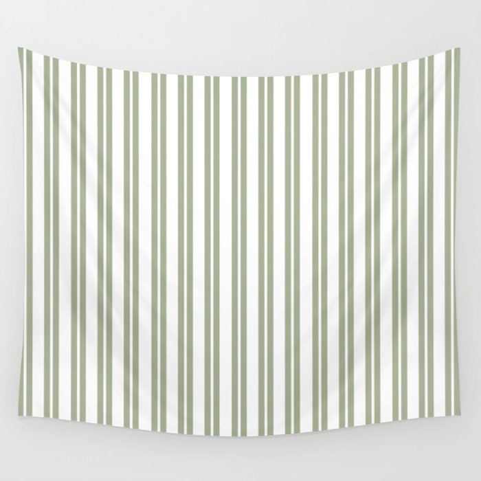 Sage Green and White Classic Double Striped Pattern  Wall Tapestry Gallery Image 1