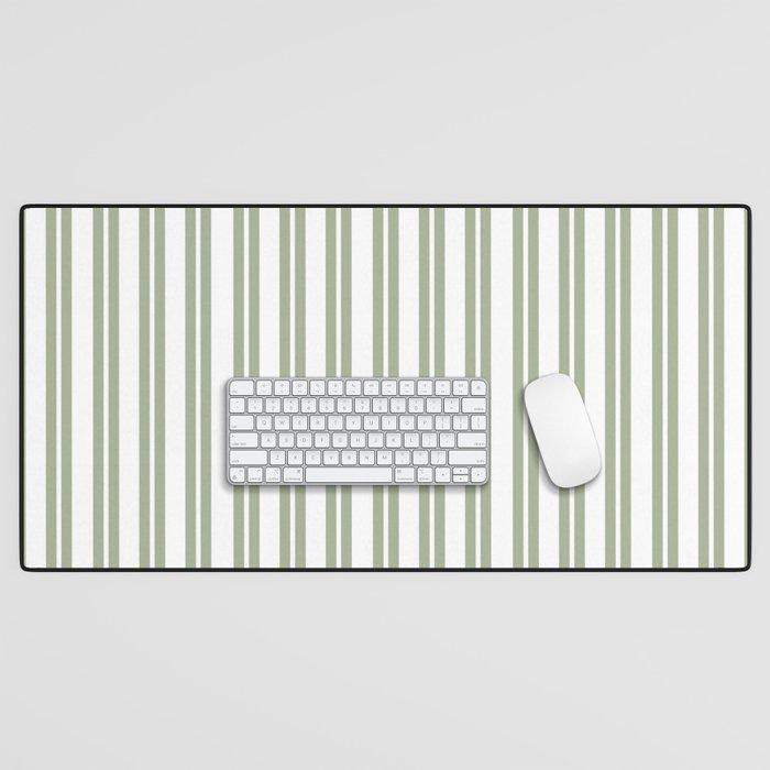 Sage Green and White Classic Double Striped Pattern  Desk Mat Gallery Image 1