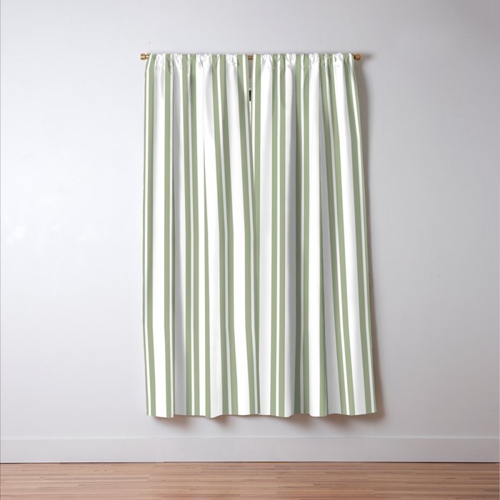 Sage Green and White Classic Double Striped Pattern  Window Curtain Gallery Image 3