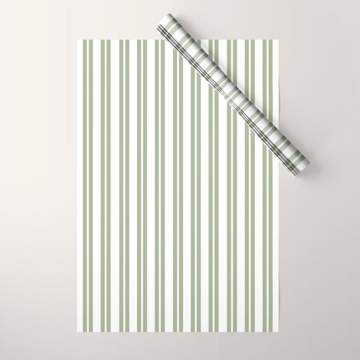 Sage Green and White Classic Double Striped Pattern  Wrapping Paper Gallery Image 1