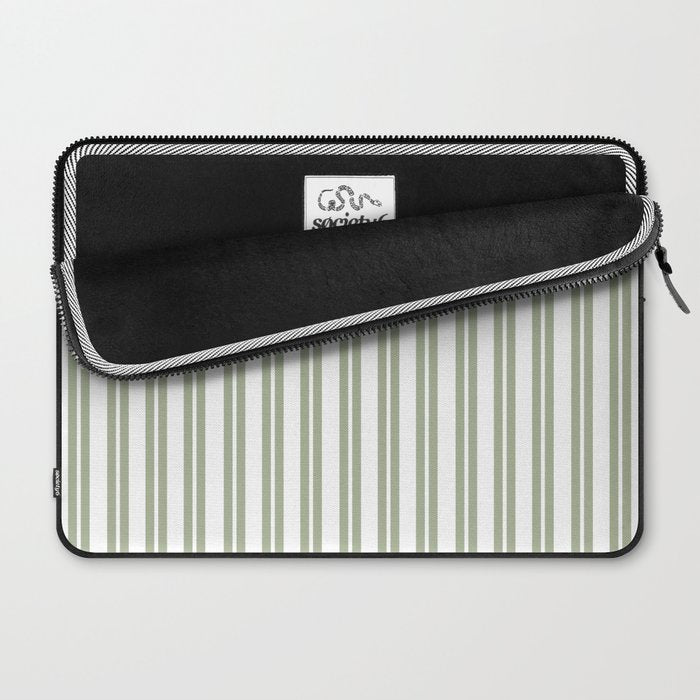 Sage Green and White Classic Double Striped Pattern  Laptop Sleeve Gallery Image 2