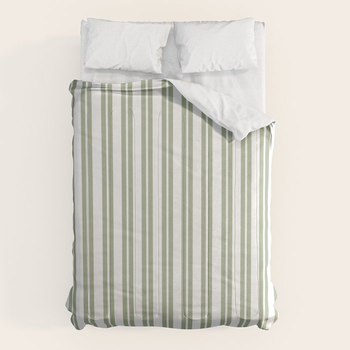 Sage Green and White Classic Double Striped Pattern  Comforter Gallery Image 1