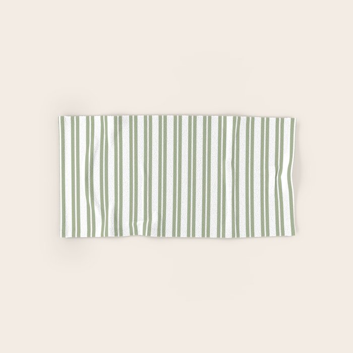 Sage Green and White Classic Double Striped Pattern  Bath Towel Gallery Image 1