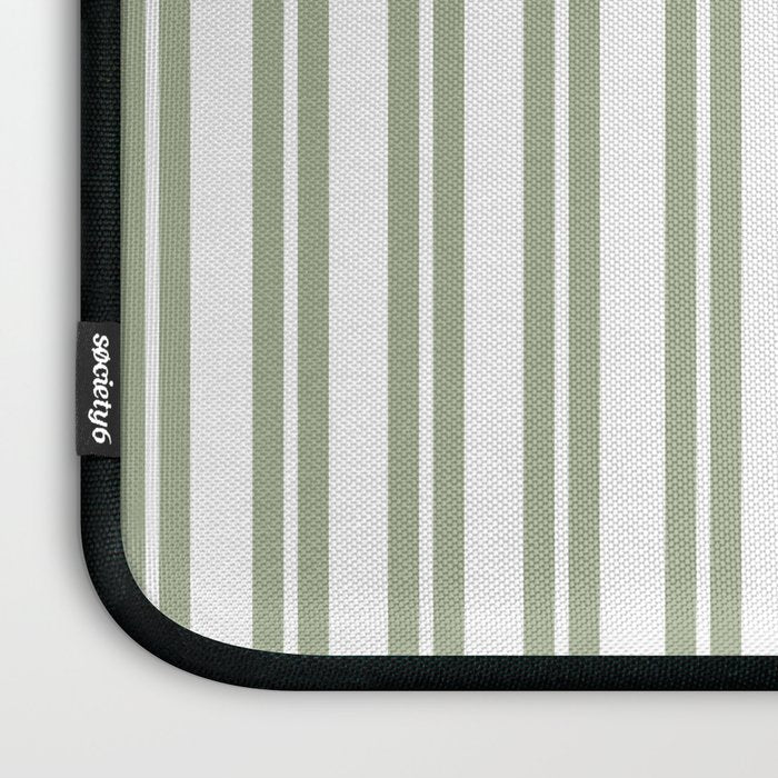 Sage Green and White Classic Double Striped Pattern  Laptop Sleeve Gallery Image 3