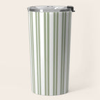 Sage Green and White Classic Double Striped Pattern  Travel Mug Gallery Image 2