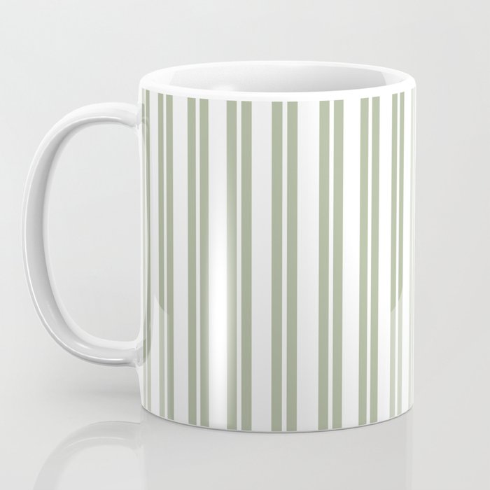 Sage Green and White Classic Double Striped Pattern  Coffee Mug Gallery Image 3